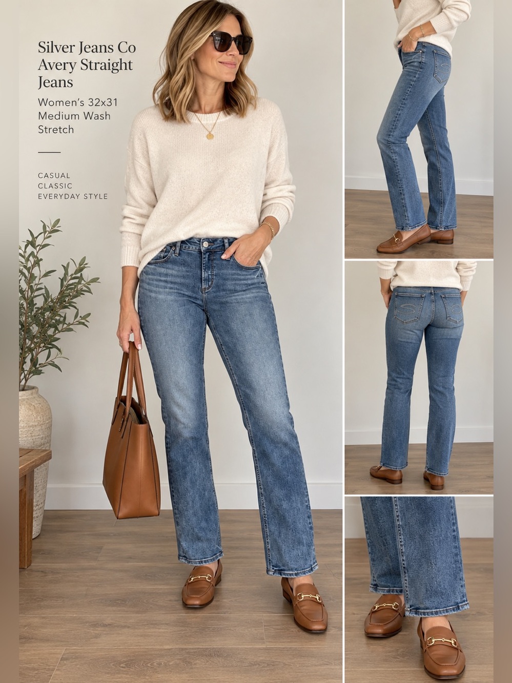 Silver Jeans Co Avery Straight Jeans Women’s 32x31 Medium Wash Stretch